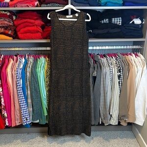 Amanda Smith brown/black print 100% silk sleeveless semi sheer midi dress size S